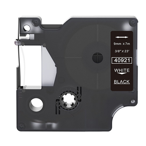 Su Dymo 40921 suderinamos etikečių juostos, balta spauda juodame fone, 9 mm × 7 m