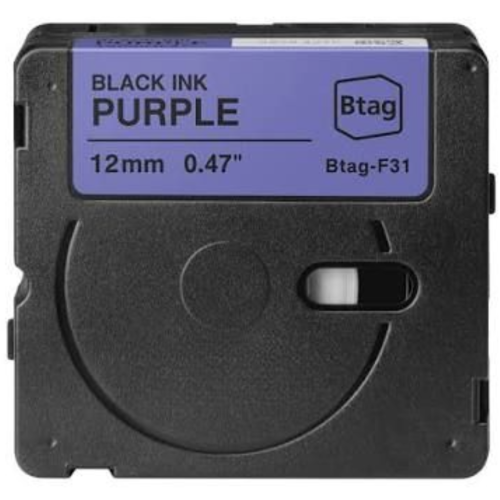 Brother Btag-F31 suderinama etikečių juosta juoda ant violetinės 12mm