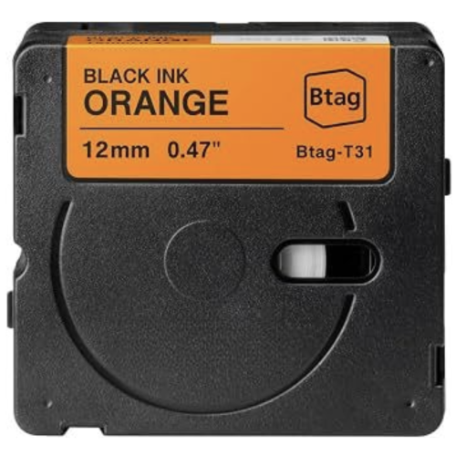 Brother Btag-T31 suderinama etikečių juosta juoda ant oranžinės 12mm