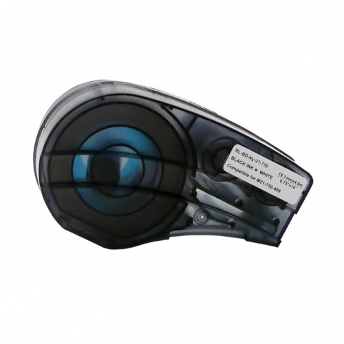 Su Brady M21-750-499 suderinamos etikečių juostos, juoda spauda baltame fone, 19,1 mm × 4,88 m