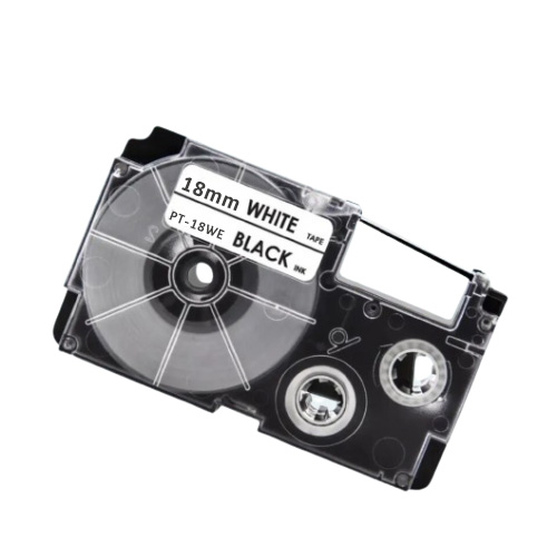 Casio XR-18WE compatible labeltape, black on white, 18mm x 8m