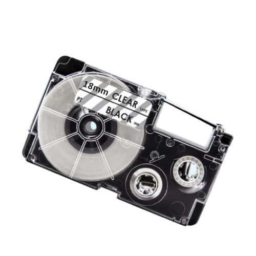 Casio XR-18X compatible labeltape, black on clear, 18mm x 8m